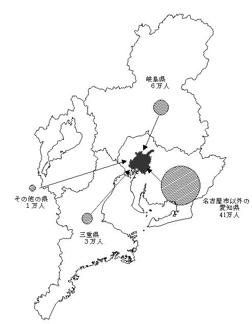 図2-5　常住地別名古屋市への流入人口（平成17年）
