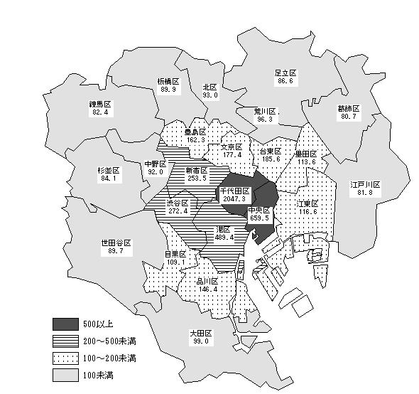 図3-2　東京都特別区部の昼夜間人口比率（平成17年）