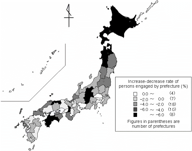 Fig. 9 Increase-decrease Rate of Persons Engaged by Prefecture (2001 -2006)