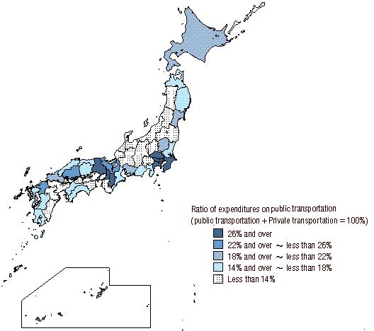 Figure VI-5: Ratio of Household Living Expenditures on Transportation by Prefecture (All Households)