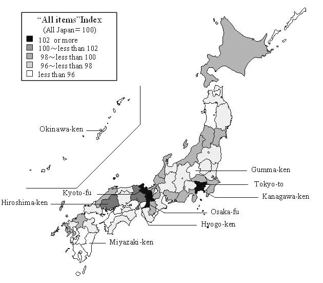 Figure 1-1 All items Index by Prefecture (All Japan=100)