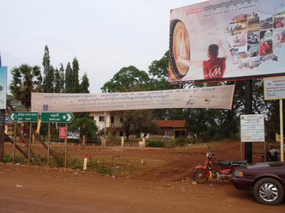 Photo 3. Banner of 2009 Establishment Listing were displayed at the T-junction of Snuol District.