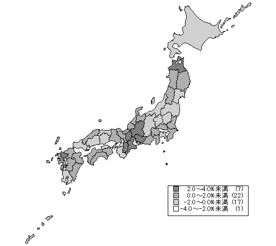 図 都道府県別会社企業数の増減率（平成8年〜11年）