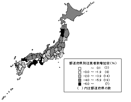 図I-7-1  都道府県別従業者数増加率（平成11〜16年）
