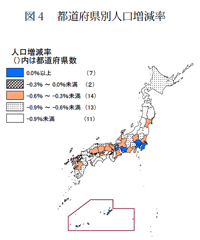 図4 都道府県別人口増減率