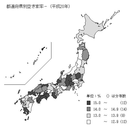都道府県別空き家率の図