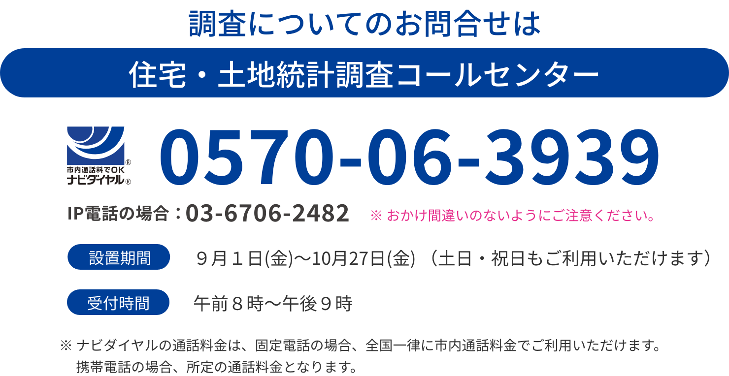 調査についてのお問合せは 住宅・土地統計調査コールセンター