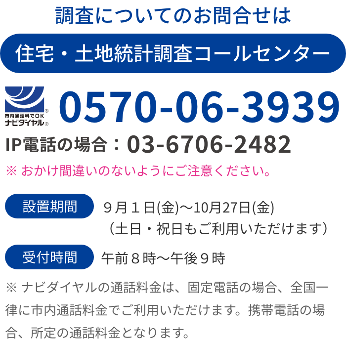 調査についてのお問合せは 住宅・土地統計調査コールセンター