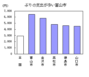 ぶりの支出が多い富山市（詳細はそれぞれのエクセルデータを参照してください）