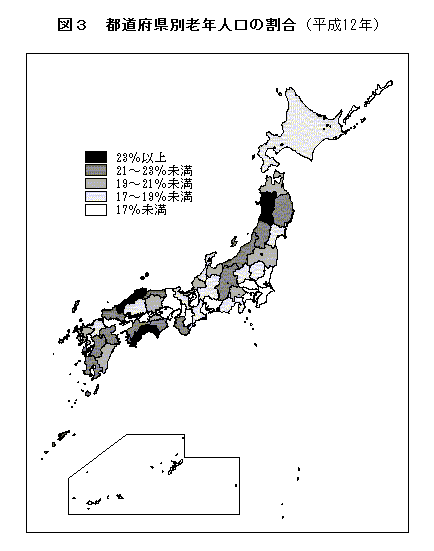 図3　都道府県別老年人口の割合（平成12年）