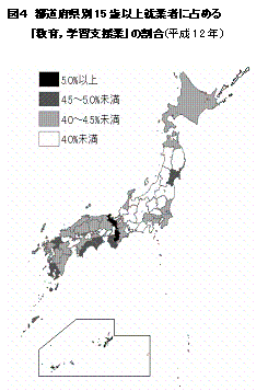 図4　都道府県別15歳以上就業者に占める「教育，学習支援業」の割合（平成12年）