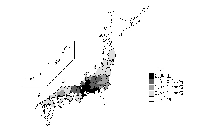 図9　都道府県別外国人就業者数の割合（平成17年）