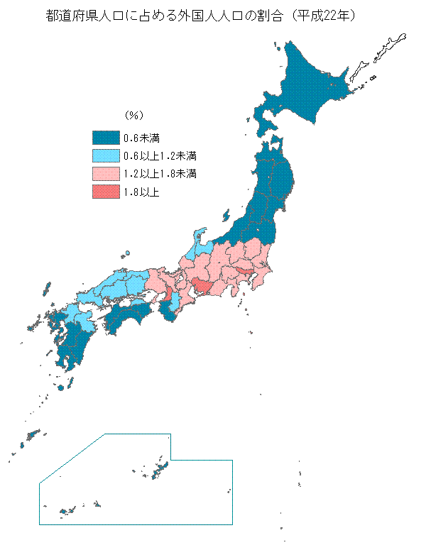 都道府県人口に占める外国人人口の割合(平成22年）