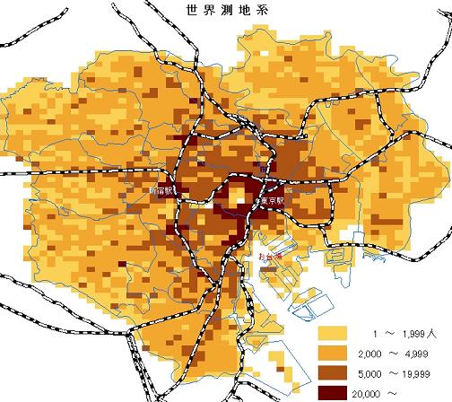 図1　東京都区部における昼間人口の地理的分布