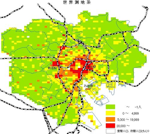 図2　東京都区部における昼夜間人口差の地理的分布