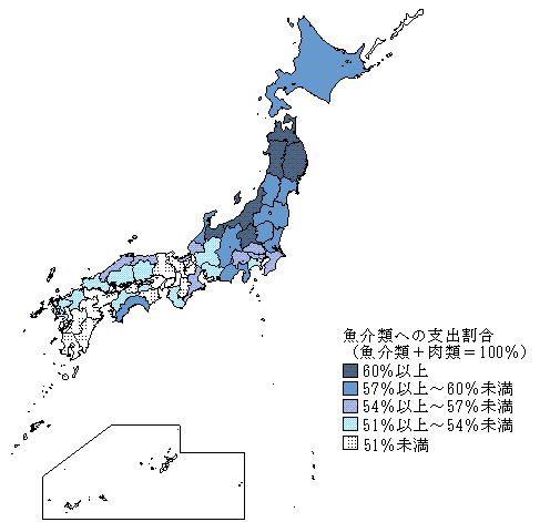 図VI-3　都道府県別にみた魚介類への支出割合（全世帯）