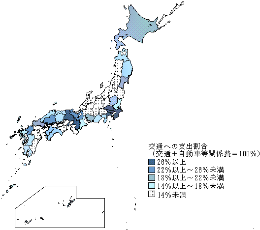 図VI-5　都道府県別にみた交通への支出割合（全世帯）