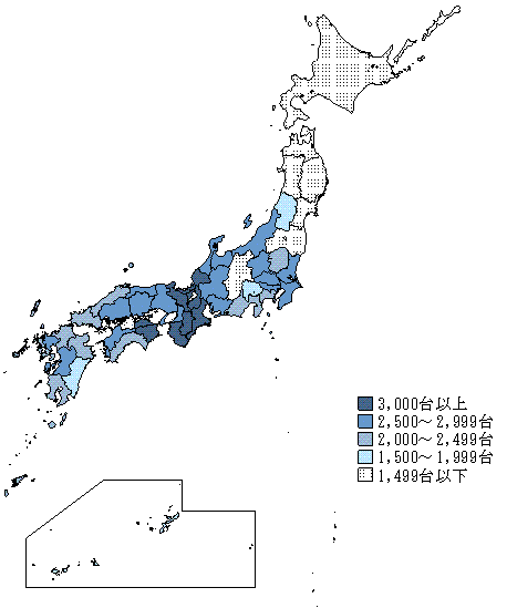 図III-4　 都道府県別1000世帯当たりルームエアコンの所有数量  ～二人以上の世帯～