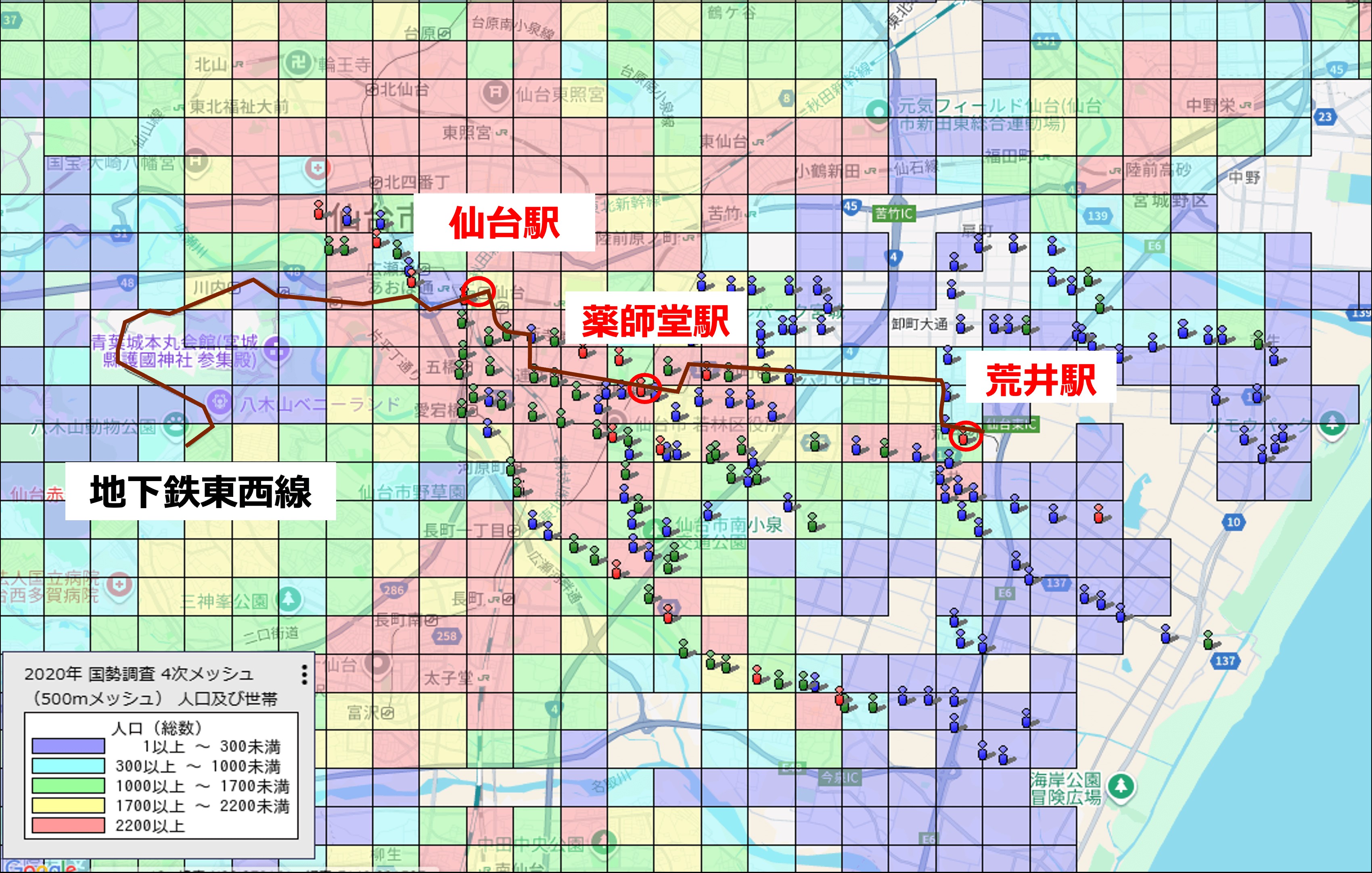 �����G���A���ӂ̐l���q�[�g�}�b�v�ƃo�X��̈ʒu���������}