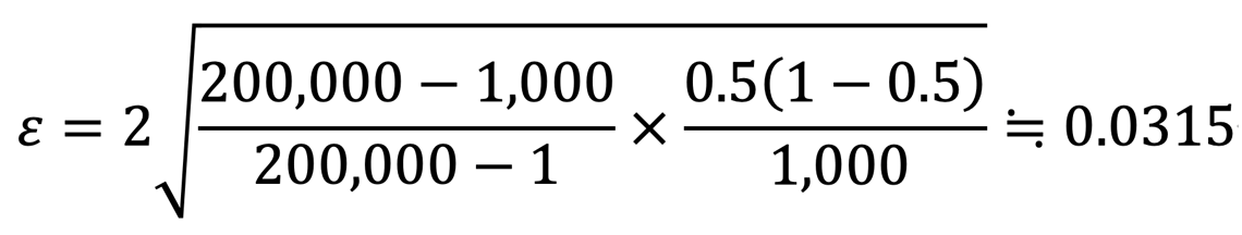 䗦̕W{덷̒lẤAWc̋K20W{̋K1000201Ŋ̂ƁAY⍀ڂ̔䗦0.510.5|̂1000Ŋ̂Ƃ|A̕Ɍ덷̕킷W2|̂ɓA悻0.0315ɂȂ܂B