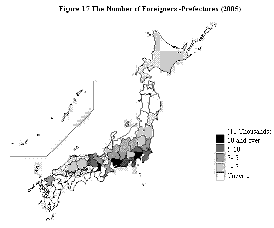 Figure 17 The Number of Foreigners - Prefectures (2005)