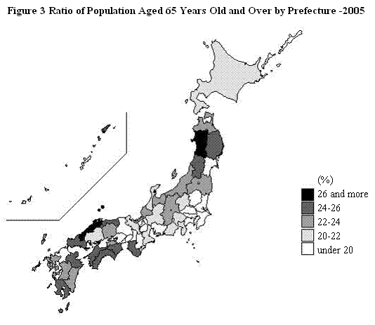Figure 3 Ratio of Population Aged 65 Years Old and Over by Prefecture -2005