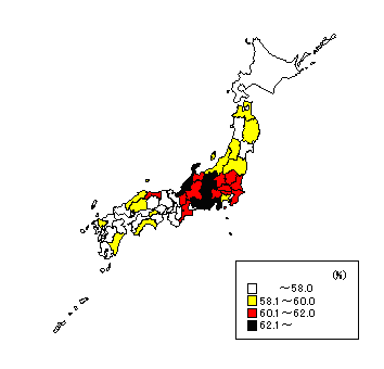 Ratio of 'Engaged in work' by prefectures.