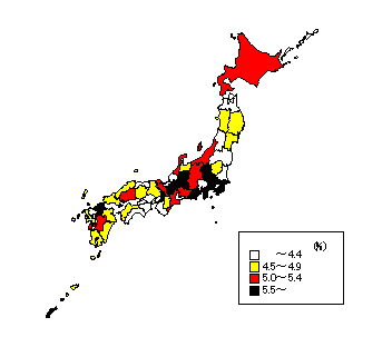 Ratio of 'Changed a job' by prefectures.
