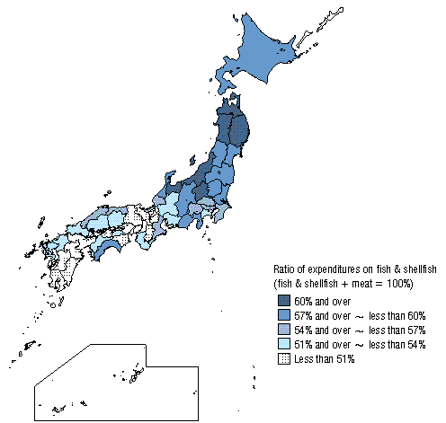 Figure VI-3: Ratio of Household Living Expenditures on Fish & Shellfish by Prefecture (All Households)