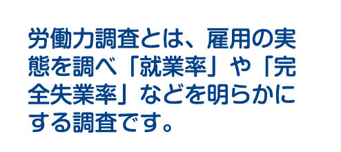 労働力調査とは、雇用の実態を調べ「就業率」や「完全失業率」などを明らかにする調査です。