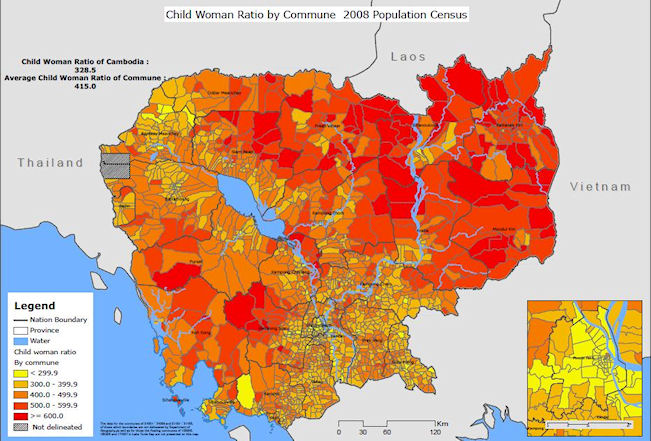 地図６　Commune別 15−49歳女性1,000人当たりの５歳未満児数