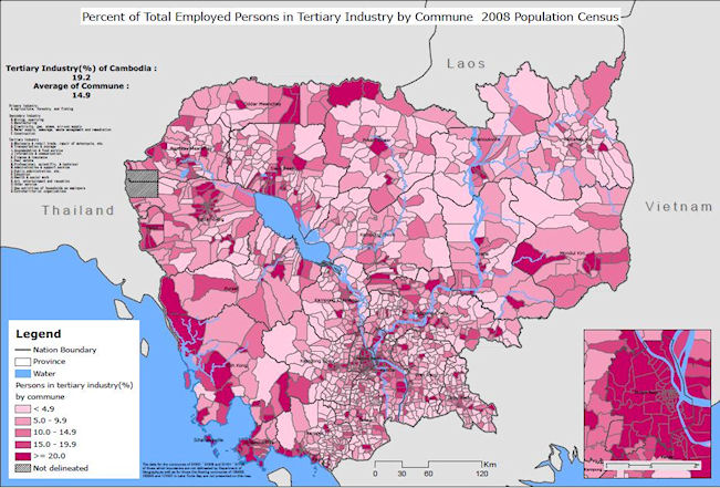 地図９　Commune別 第３次産業就業者の割合
