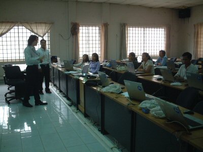 Photo 1. JICA Expert, the officer of the National Statistics Center, delivers a lecture on EXCEL VBA to NIS staff.