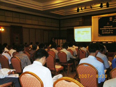 Photo 2. Presentation by JICA Expert, the officer of SRTI of Japan.
This seminar was appeared on the article of Cambodian newspaper.