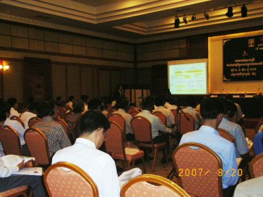 Photo 2. Presentation by JICA Expert, the officer of SRTI of Japan.
This seminar was appeared on the article of Cambodian newspaper.