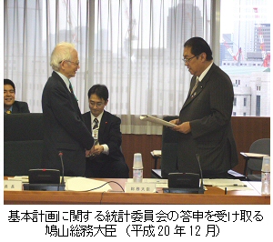 基本計画に関する統計委員会の答申を受け取る鳩山総務大臣（平成20年12月）