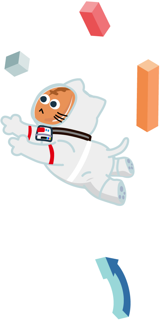 グラフの中を泳ぐ宇宙飛行士の服を着た猫の画像
